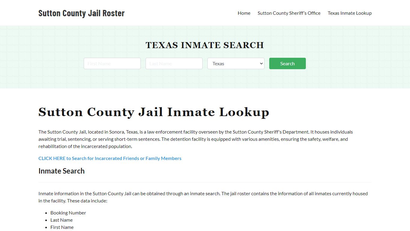 Sutton County Jail Roster Lookup, TX, Inmate Search