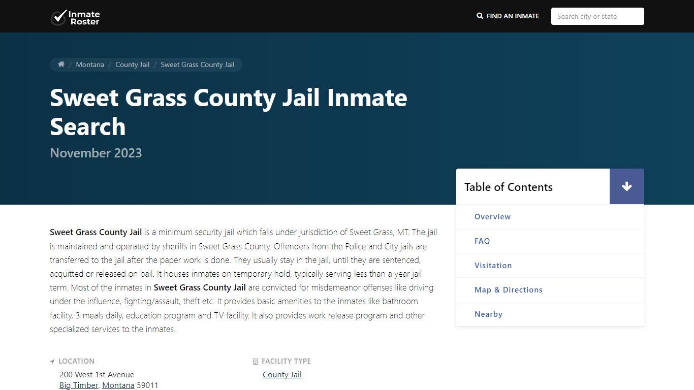 Inmate Search | Sweet Grass County Jail - Big Timber, MT