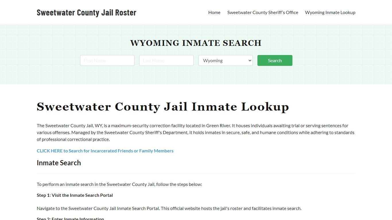 Sweetwater County Jail Roster Lookup, WY, Inmate Search