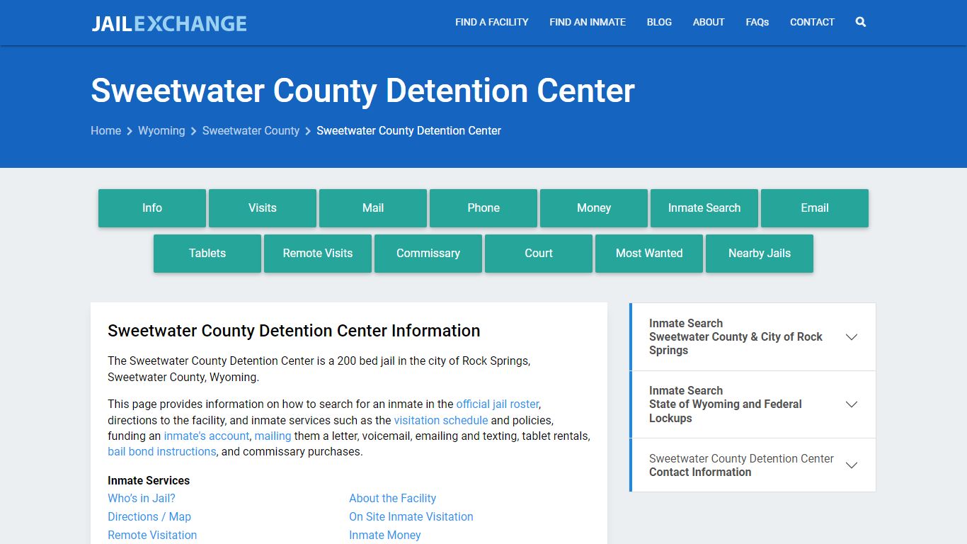Sweetwater County Detention Center, WY Inmate Search, Information