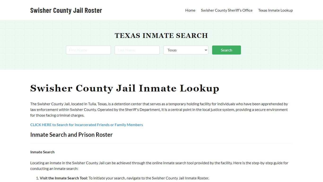 Swisher County Jail Roster Lookup, TX, Inmate Search
