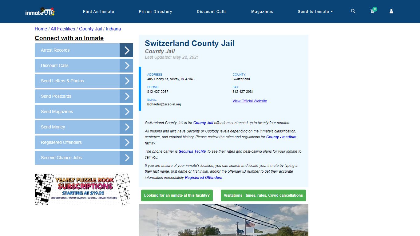 Switzerland County Jail - Inmate Locator - Vevay, IN