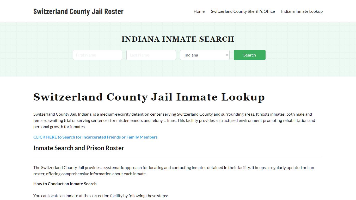 Switzerland County Jail Roster Lookup, IN, Inmate Search