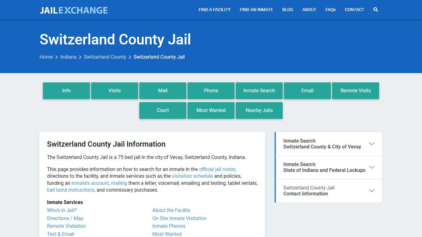 Switzerland County Jail, IN Inmate Search, Information