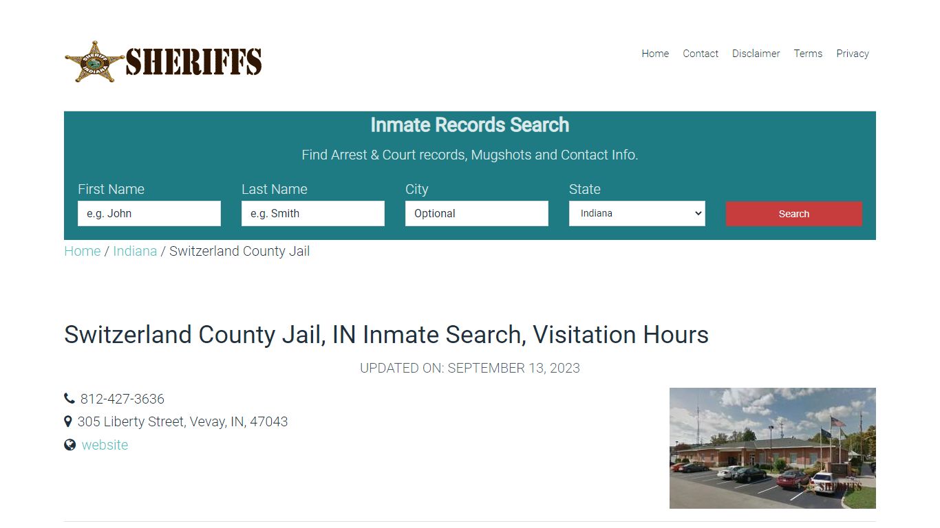 Switzerland County Jail, IN Inmate Search, Visitation Hours