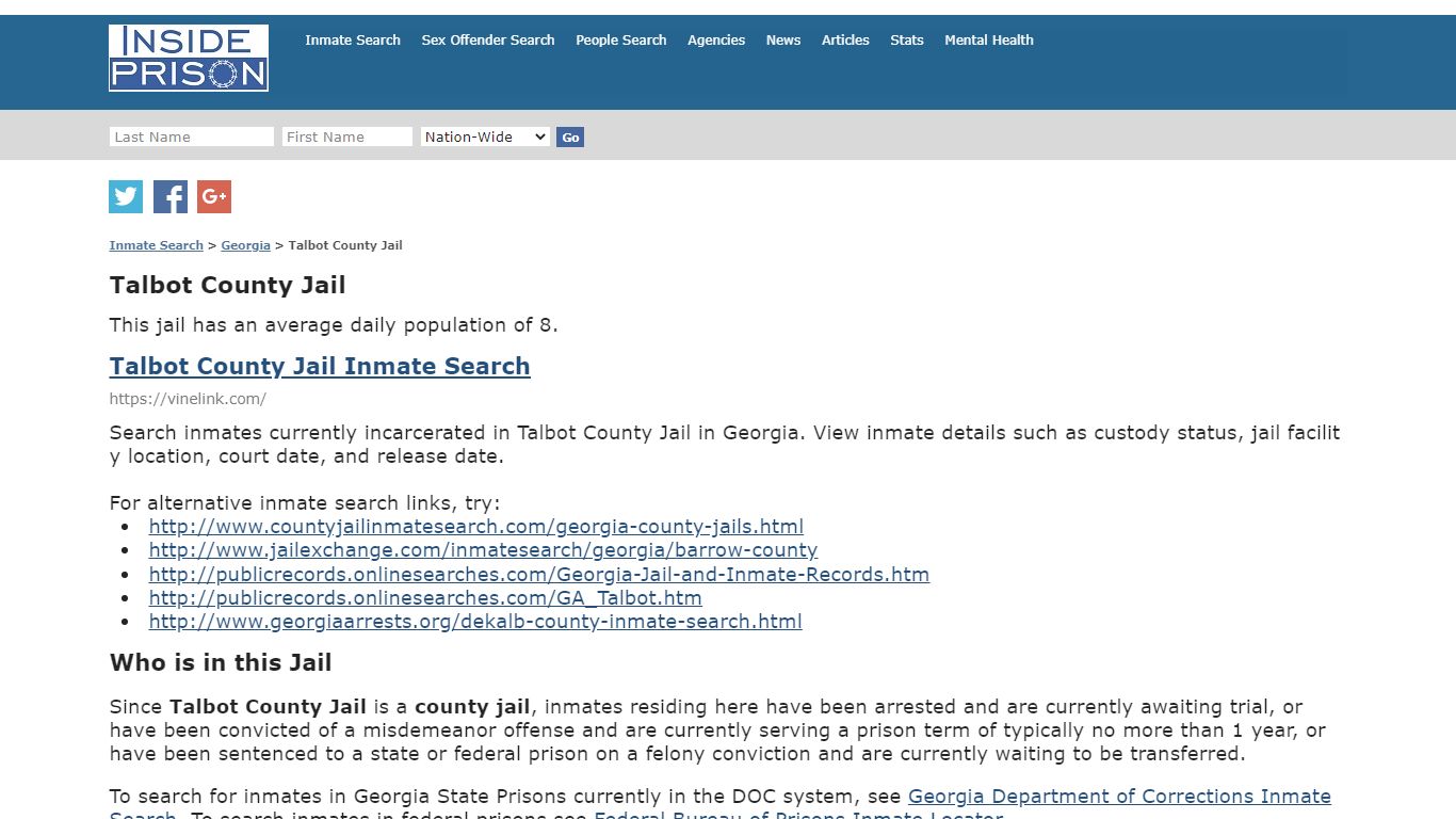 Talbot County Jail - Georgia - Inmate Search - Inside Prison