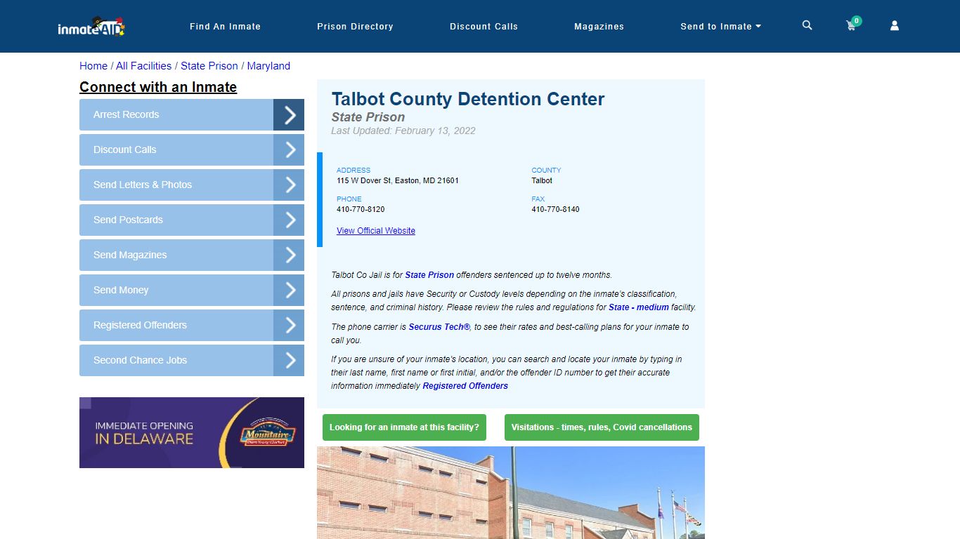 Talbot County Detention Center & Inmate Search - Easton, MD