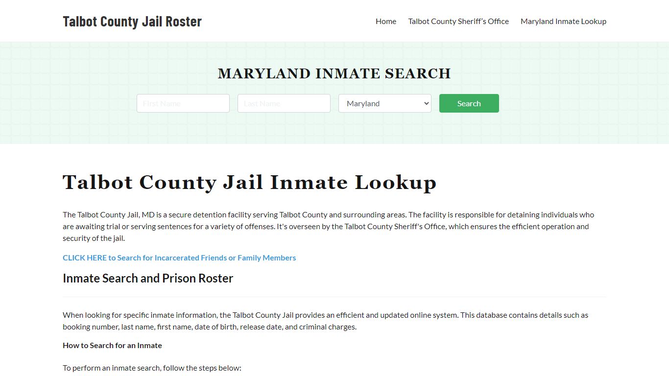 Talbot County Jail Roster Lookup, MD, Inmate Search