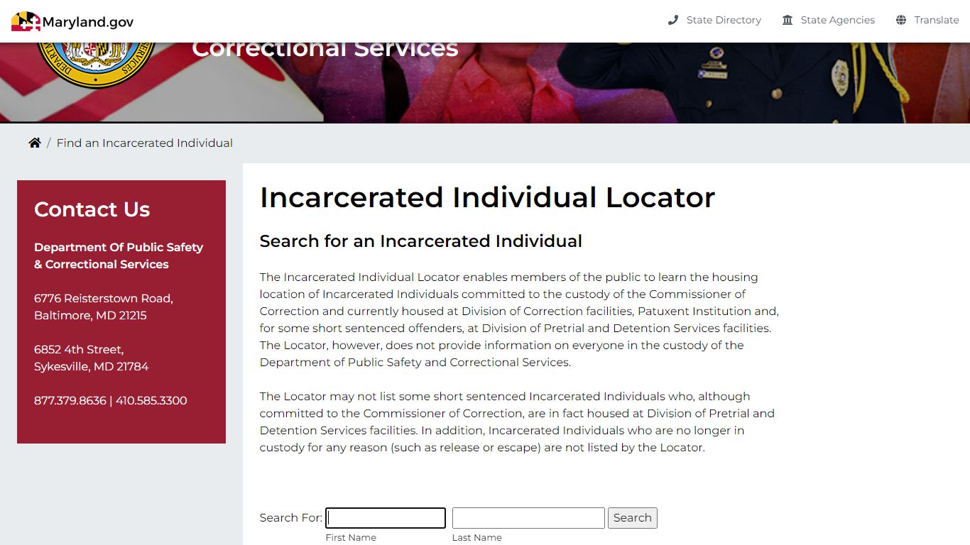 DPSCS - Find an Incarcerated Individual - Maryland Department of Public ...