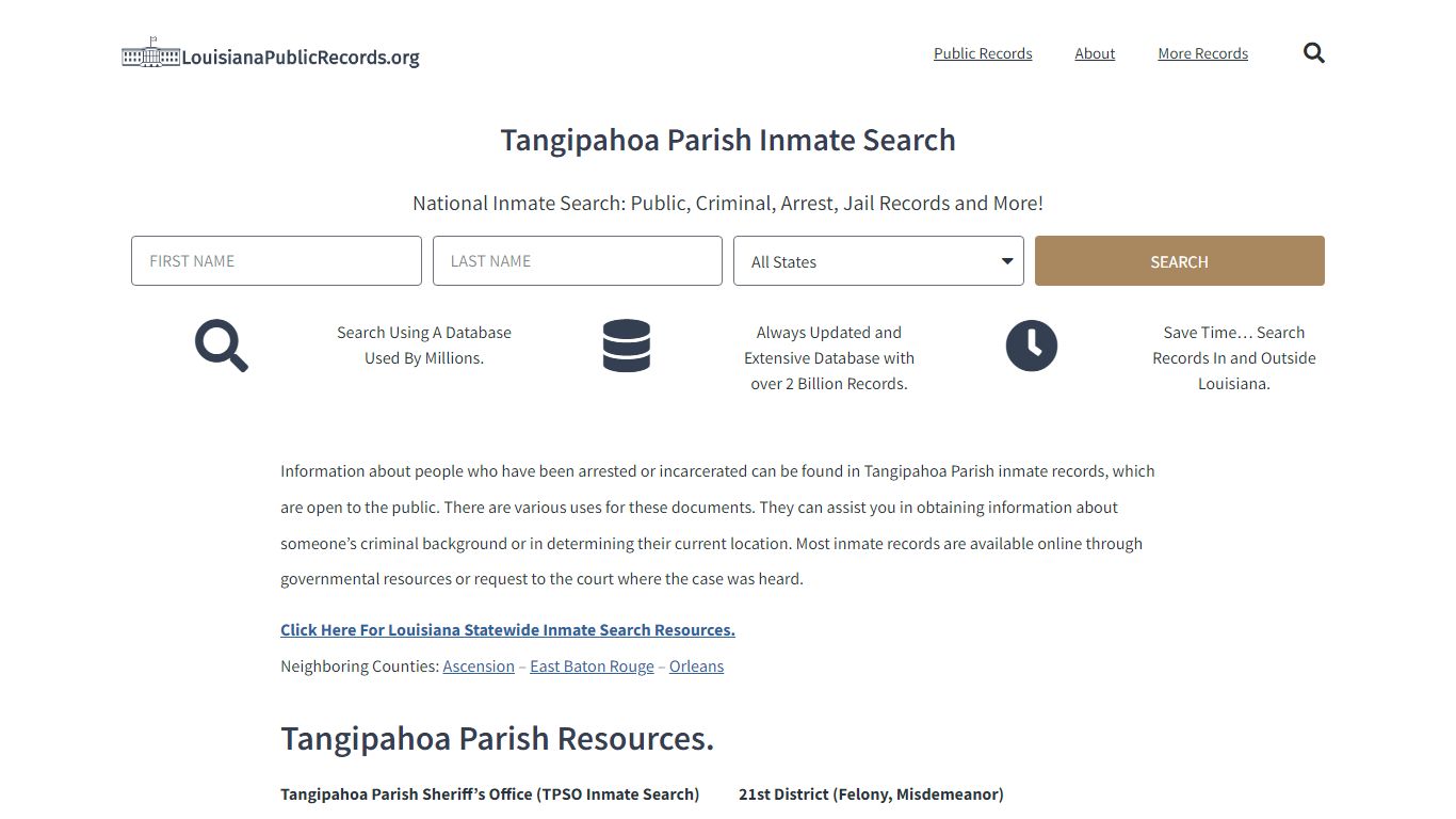 Tangipahoa Parish Inmate Search - TPSO Current & Past Jail Records