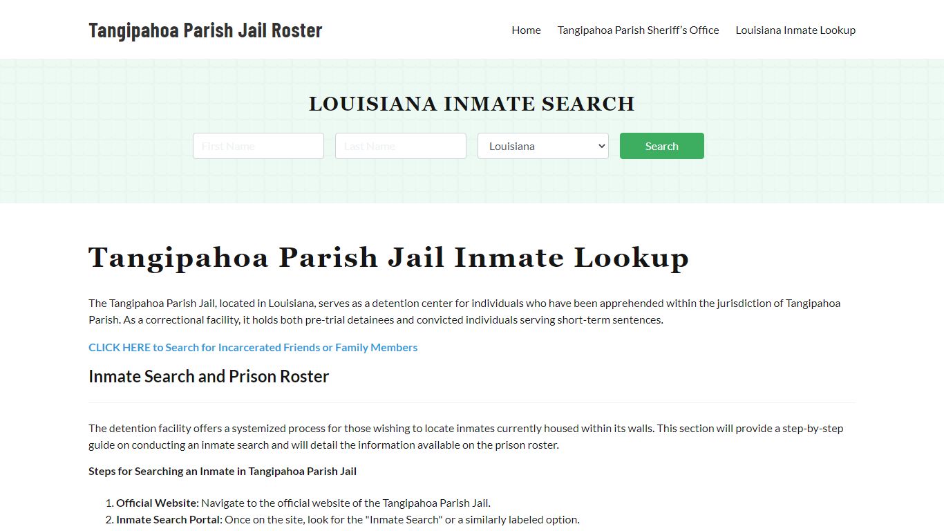 Tangipahoa Parish Jail Roster Lookup, LA, Inmate Search