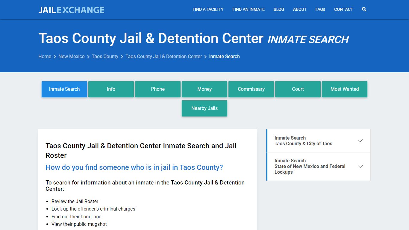 Taos County Jail & Detention Center Inmate Search