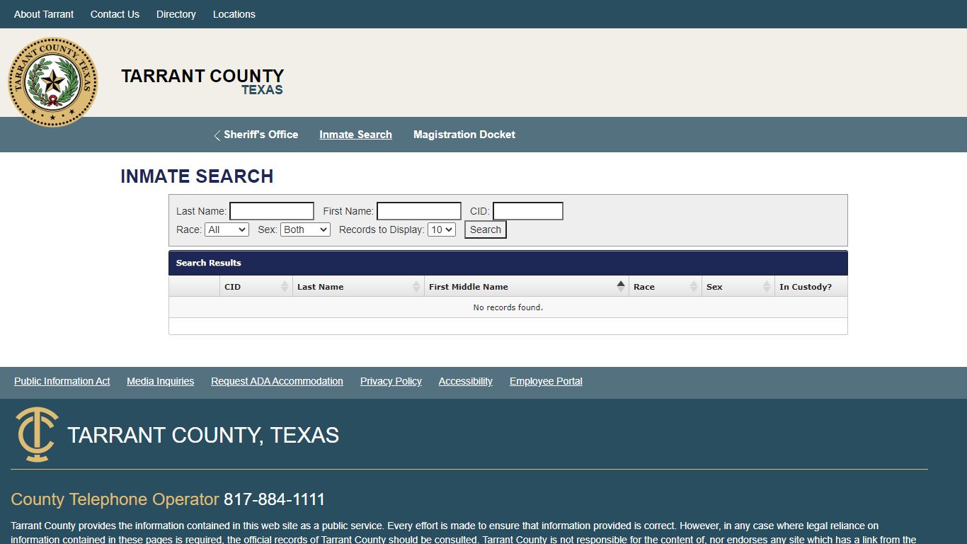 Inmate Search - Tarrant County, Texas