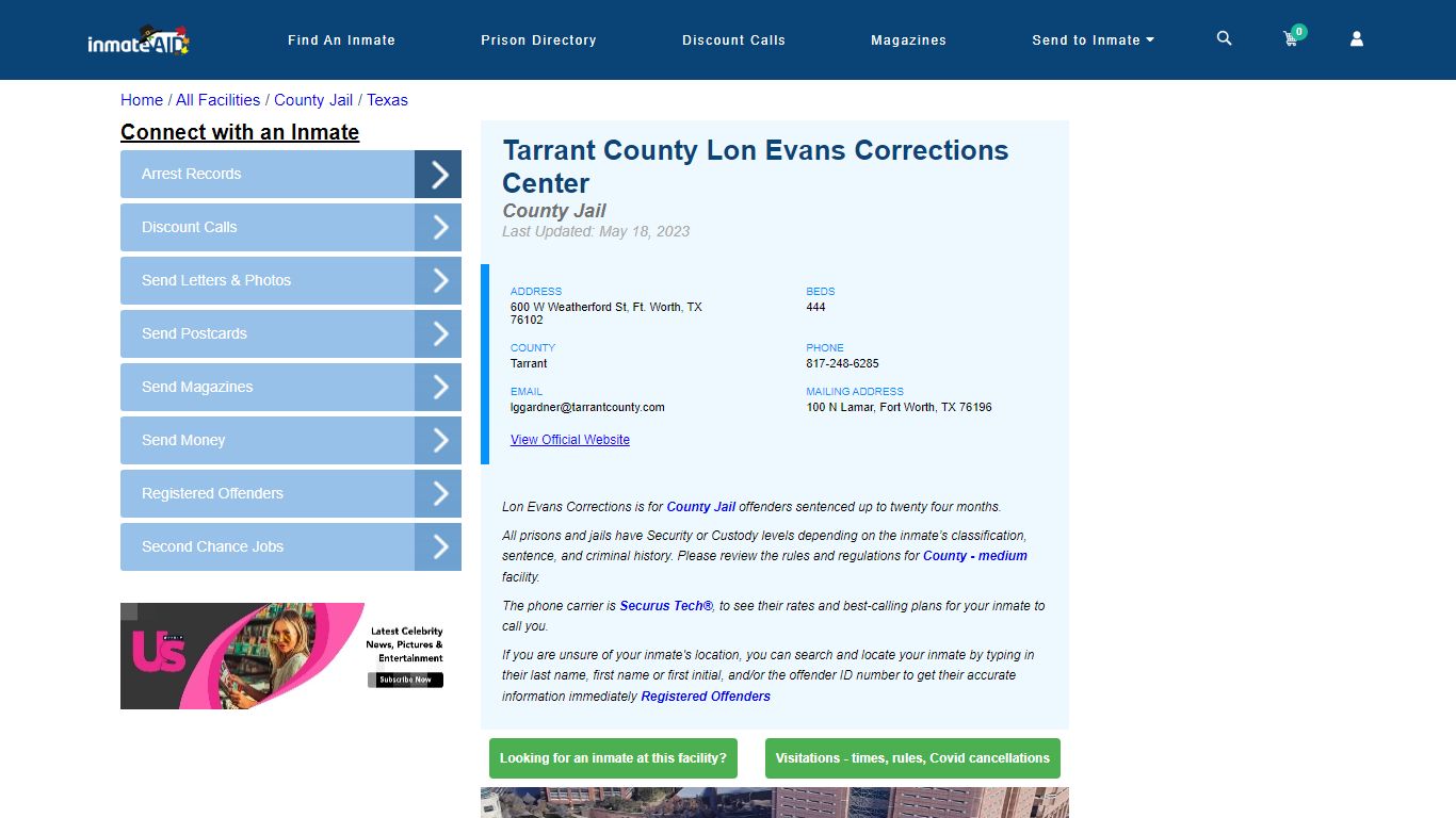 Tarrant County Lon Evans Corrections Center - Inmate Locator - Ft ...