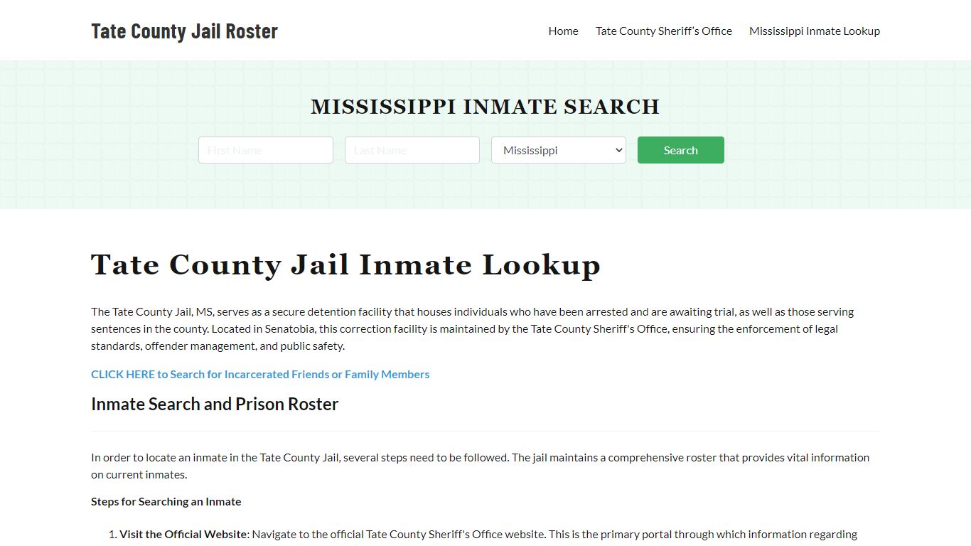 Tate County Jail Roster Lookup, MS, Inmate Search