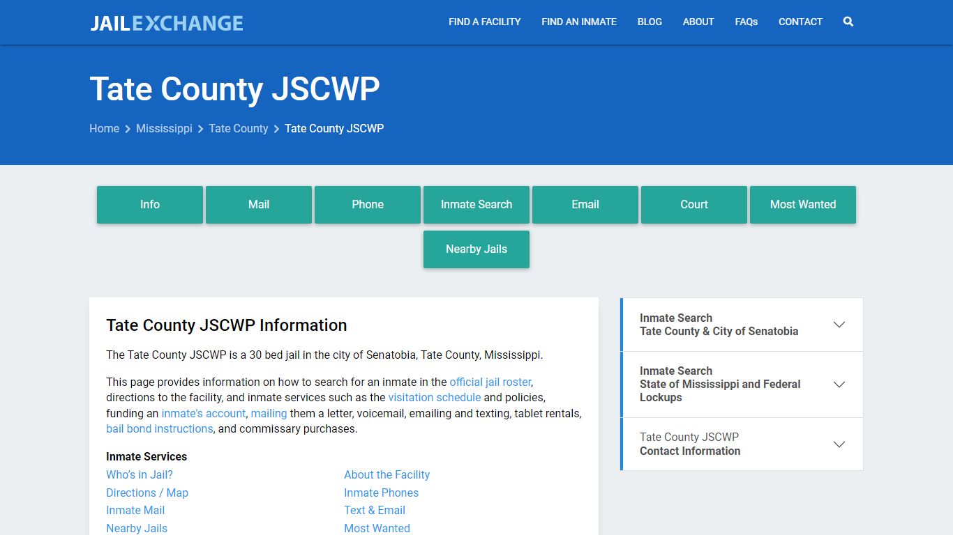 Tate County JSCWP, MS Inmate Search, Information - Jail Exchange