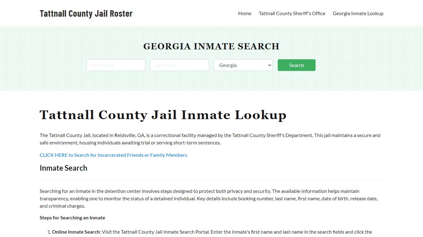 Tattnall County Jail Roster Lookup, GA, Inmate Search