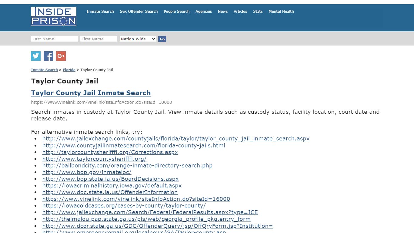 Taylor County Jail - Florida - Inmate Search - Inside Prison