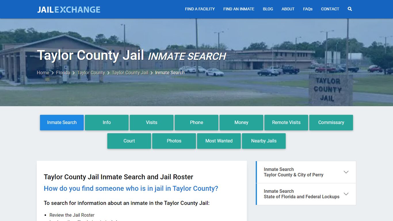 Inmate Search: Roster & Mugshots - Taylor County Jail, FL