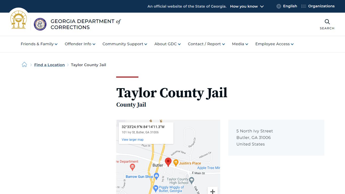 Taylor County Jail | Georgia Department of Corrections