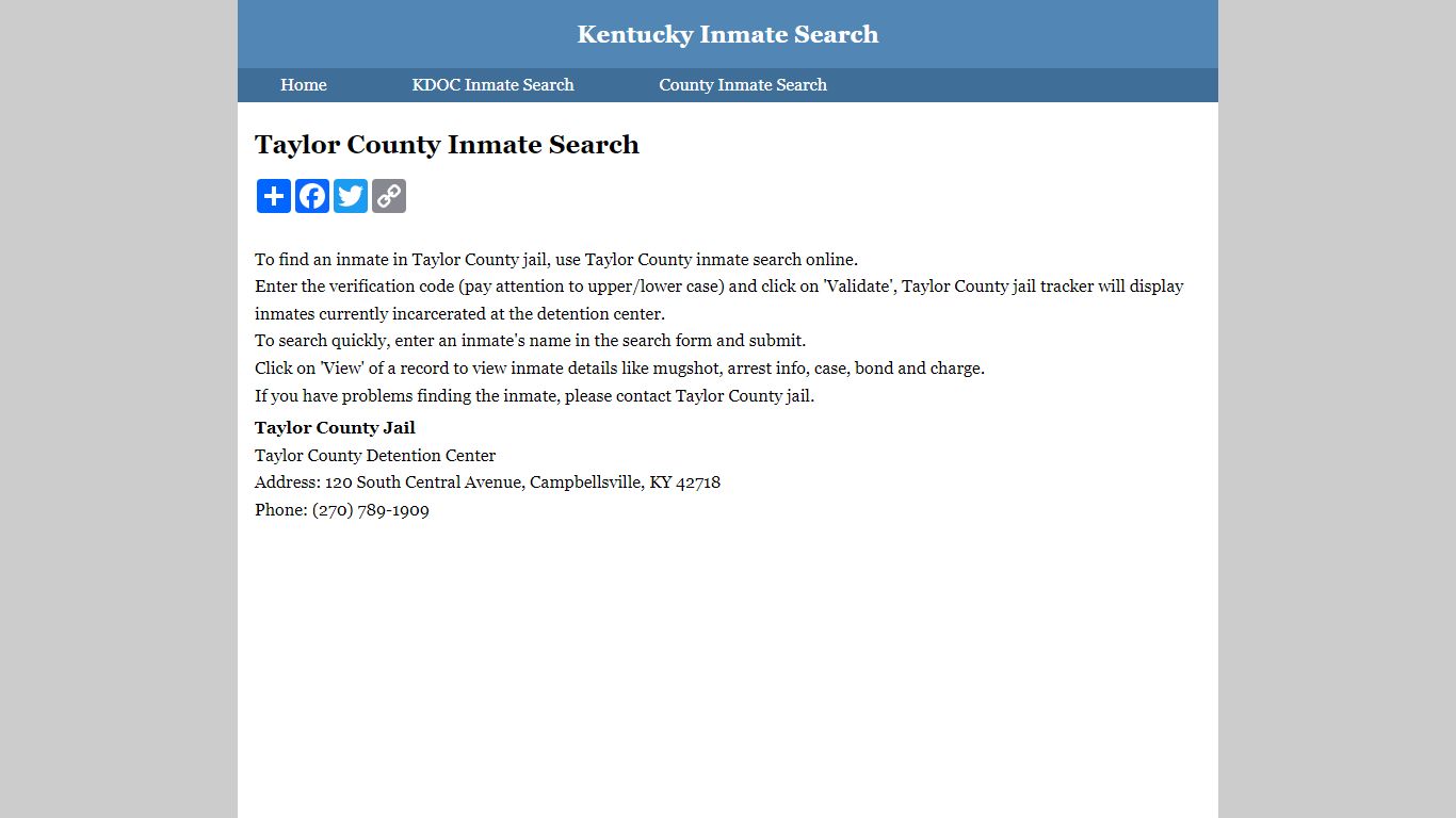 Taylor County Inmate Search