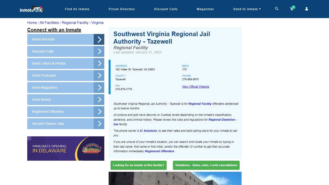 Southwest Virginia Regional Jail Authority - Tazewell - Inmate Search ...