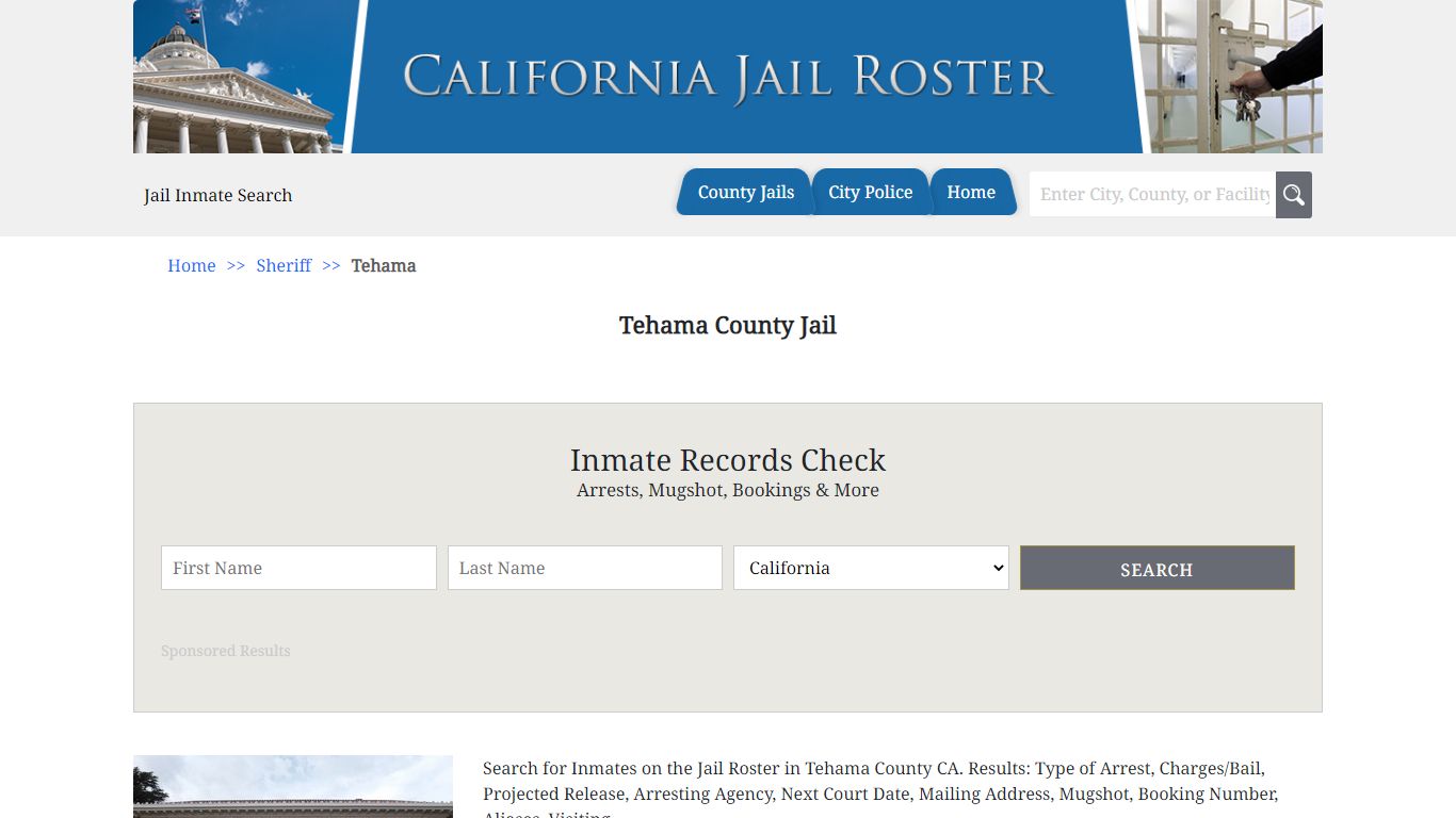 Tehama County Jail | Jail Roster Search