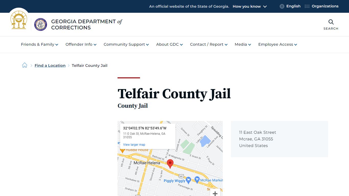 Telfair County Jail | Georgia Department of Corrections
