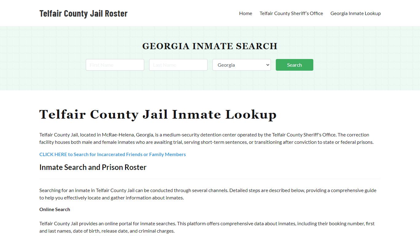 Telfair County Jail Roster Lookup, GA, Inmate Search