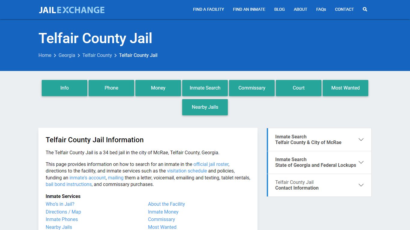 Telfair County Jail, GA Inmate Search, Information