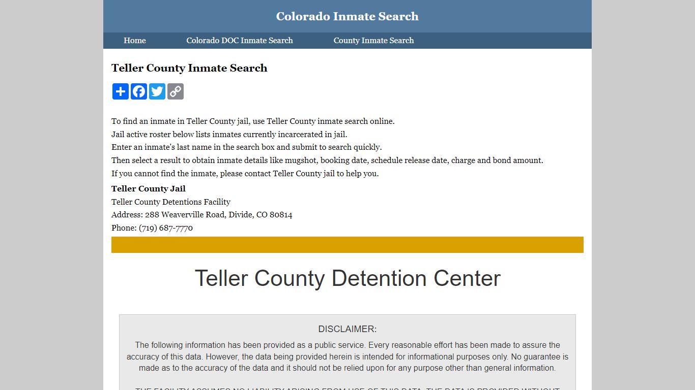 Teller County Inmate Search
