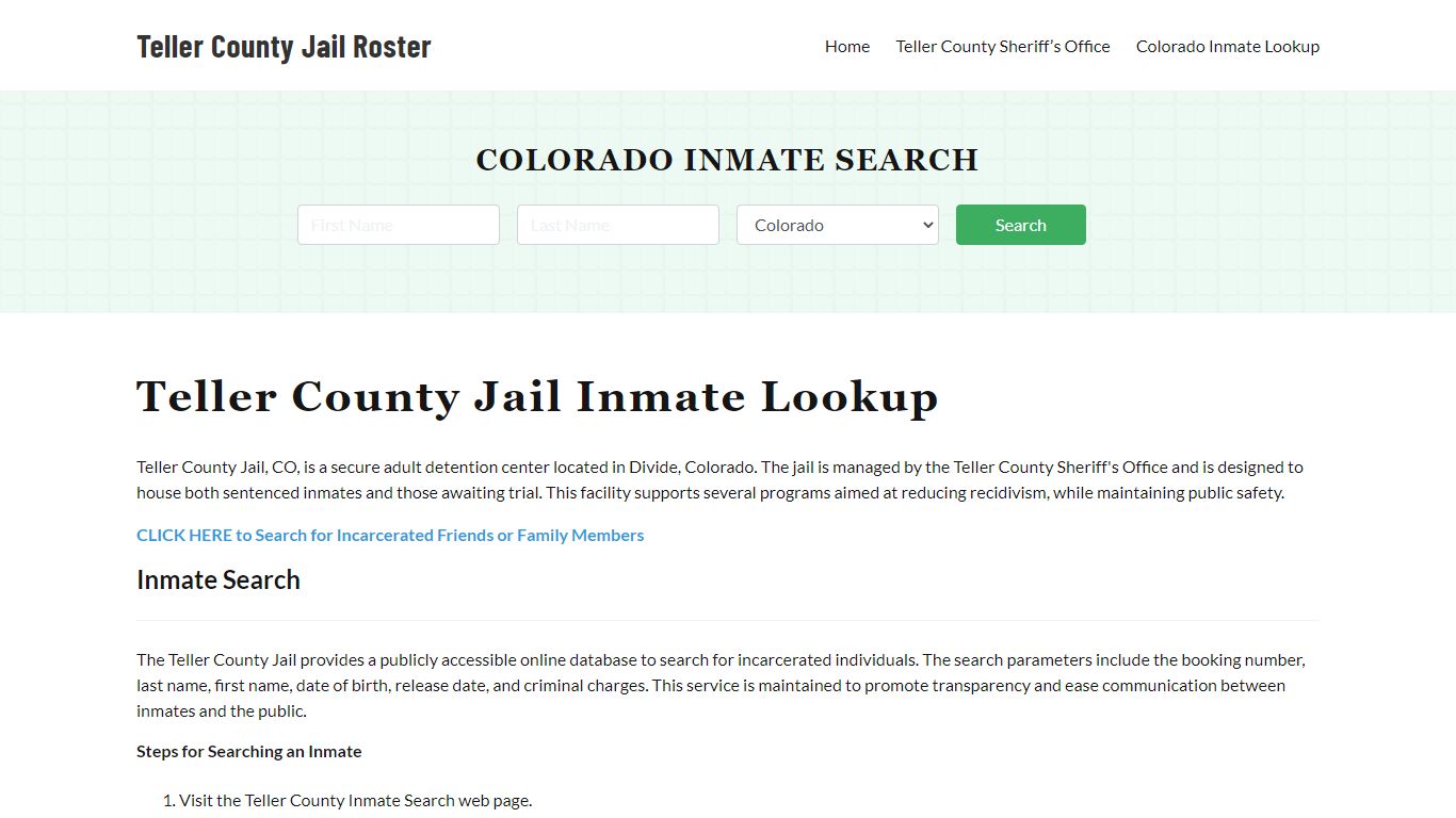 Teller County Jail Roster Lookup, CO, Inmate Search