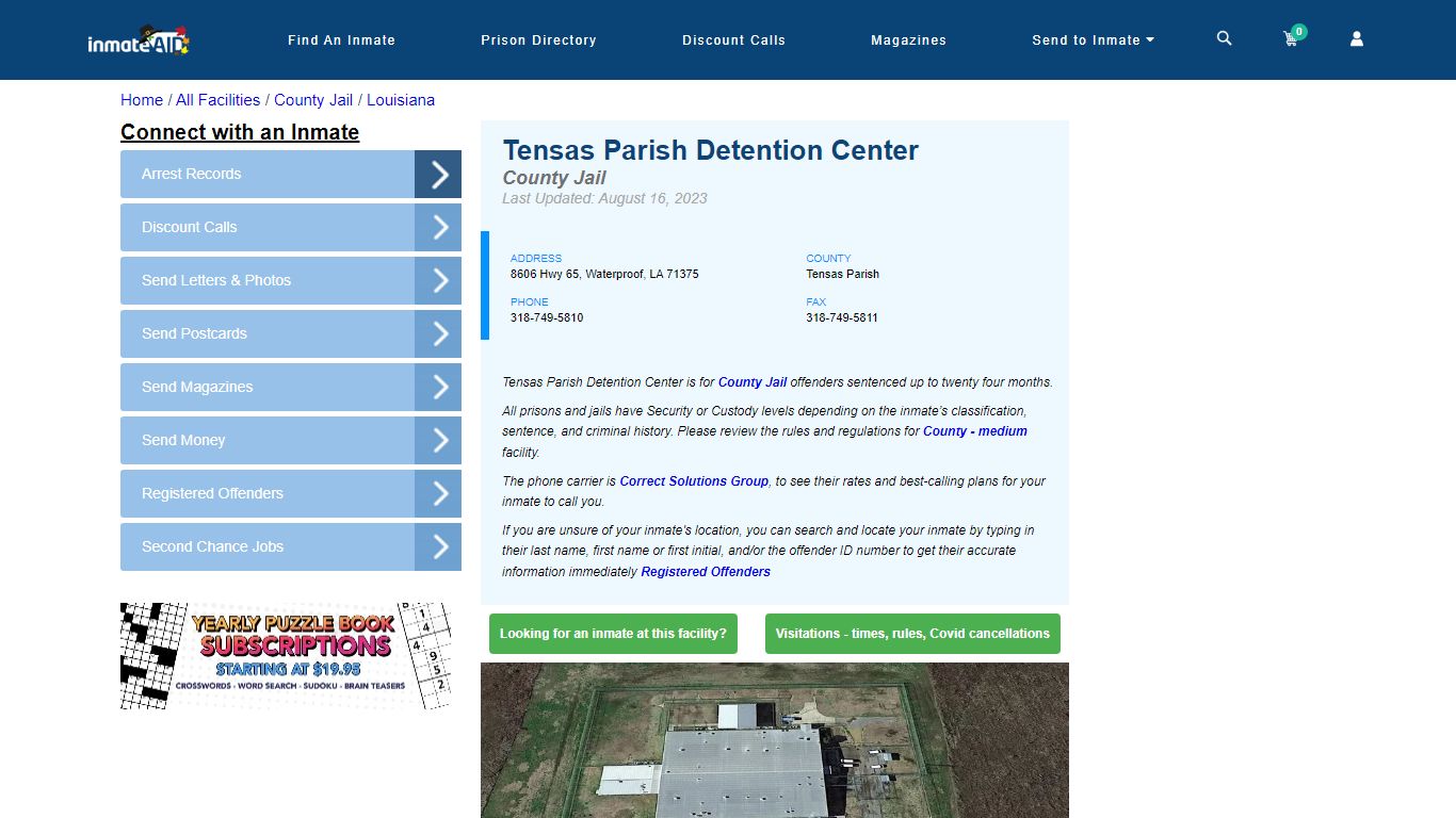 Tensas Parish Detention Center - Inmate Locator - Waterproof, LA