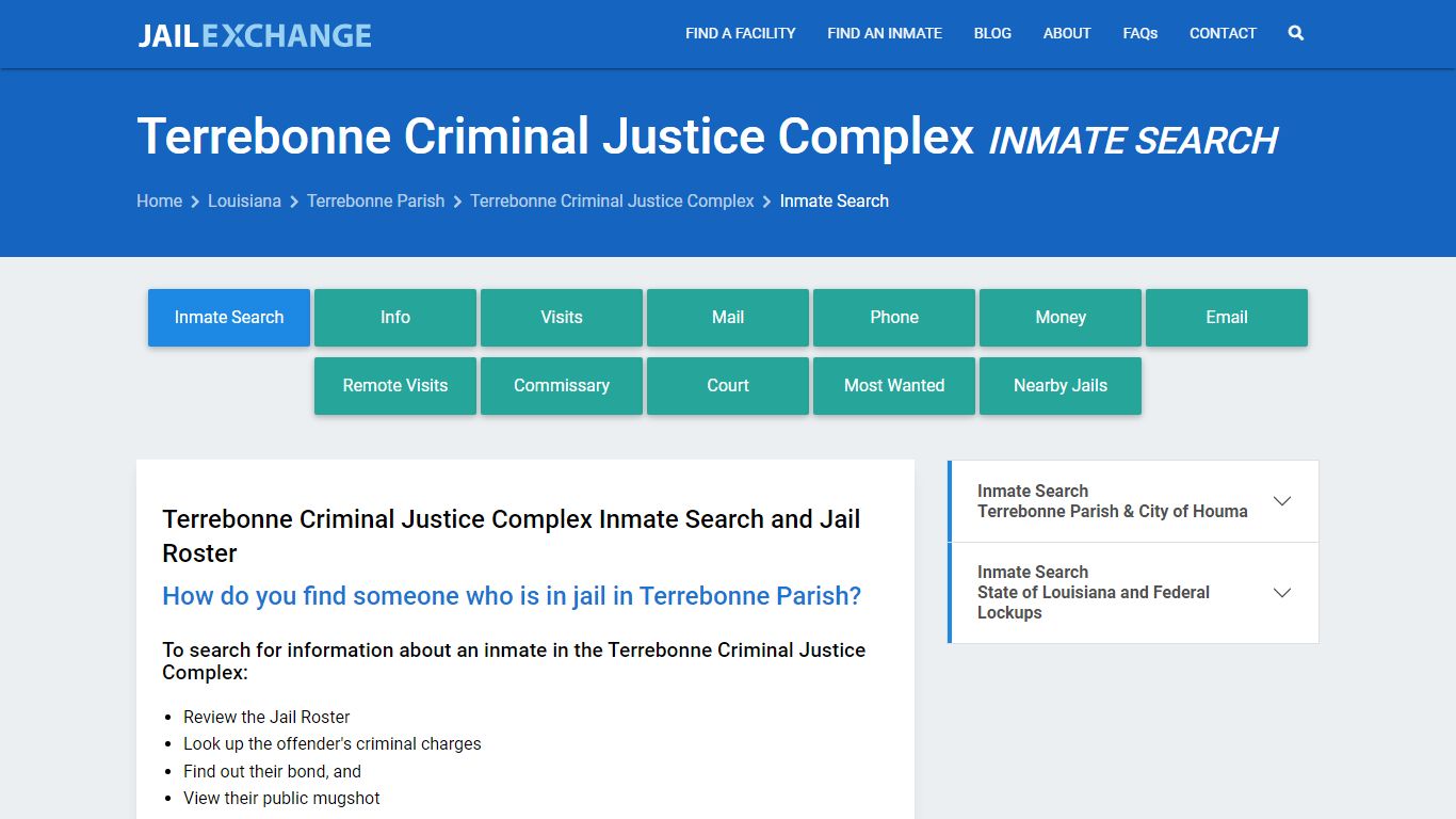 Terrebonne Criminal Justice Complex Inmate Search - Jail Exchange