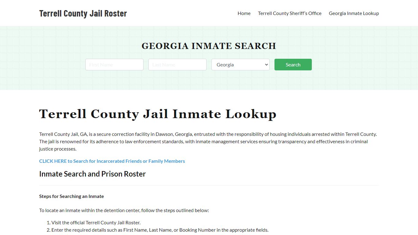 Terrell County Jail Roster Lookup, GA, Inmate Search