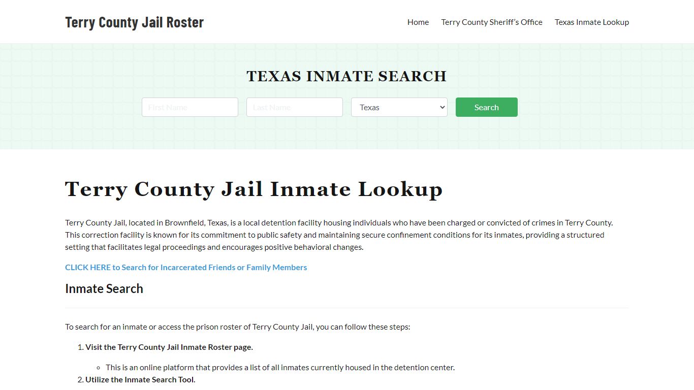 Terry County Jail Roster Lookup, TX, Inmate Search