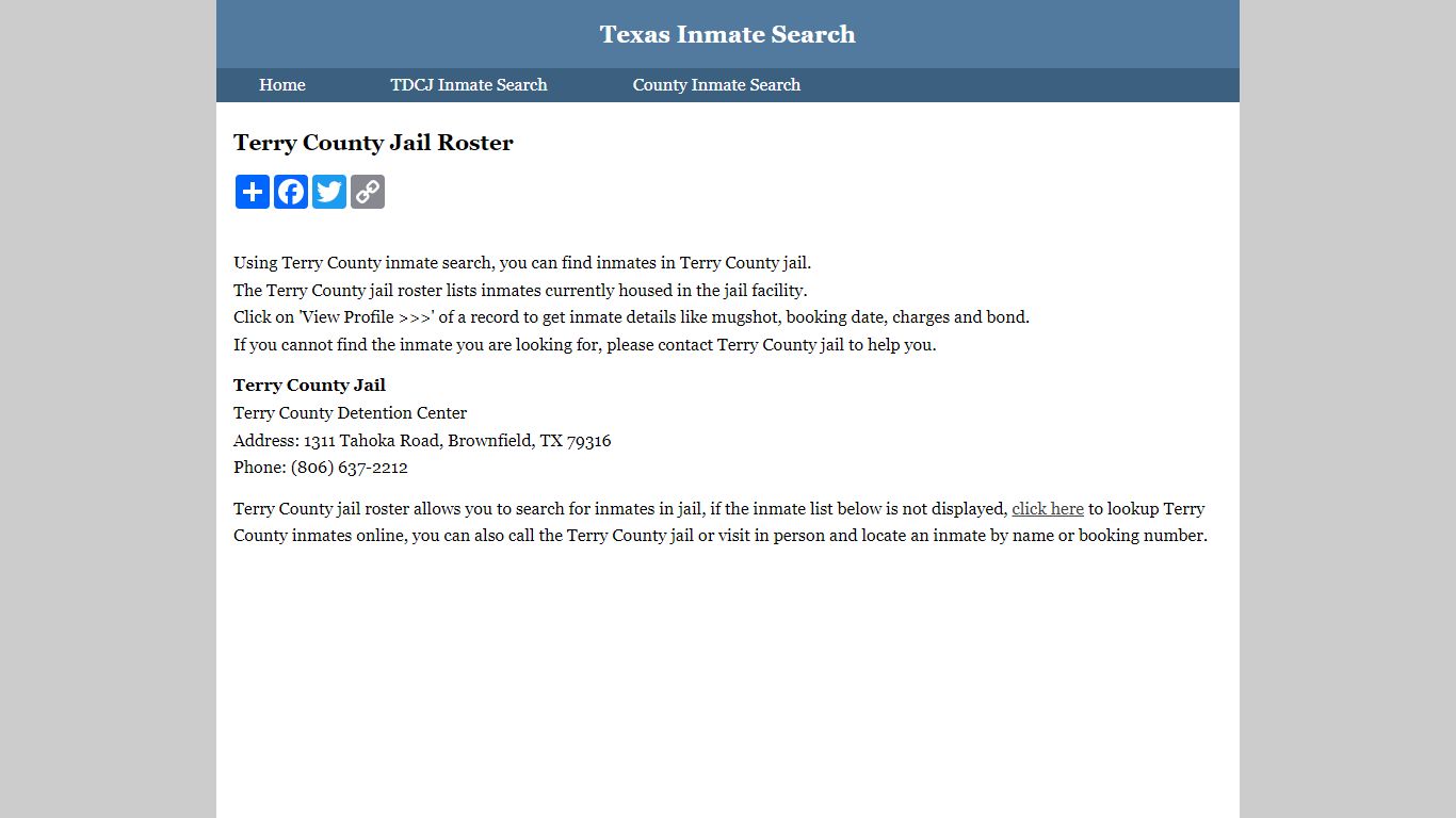 Terry County Jail Roster - Texas Inmate Search