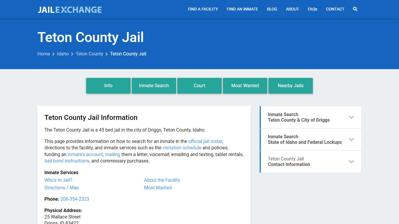 Teton County Jail, ID Inmate Search, Information