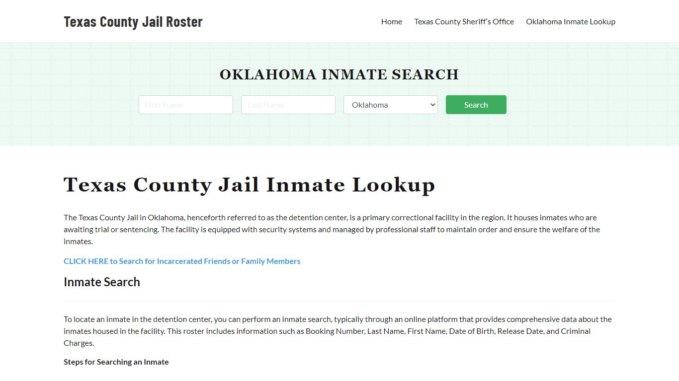 Texas County Jail Roster Lookup, OK, Inmate Search