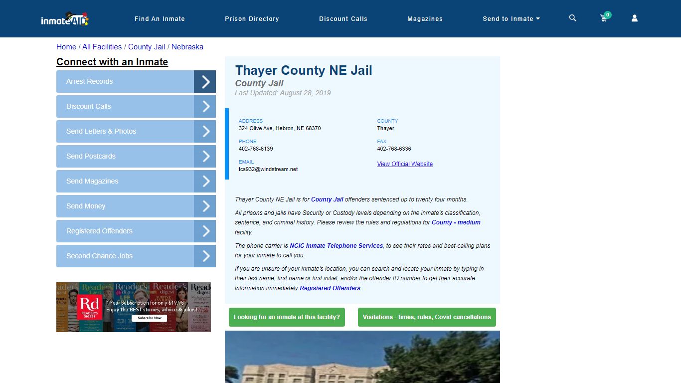Thayer County NE Jail - Inmate Locator - Hebron, NE