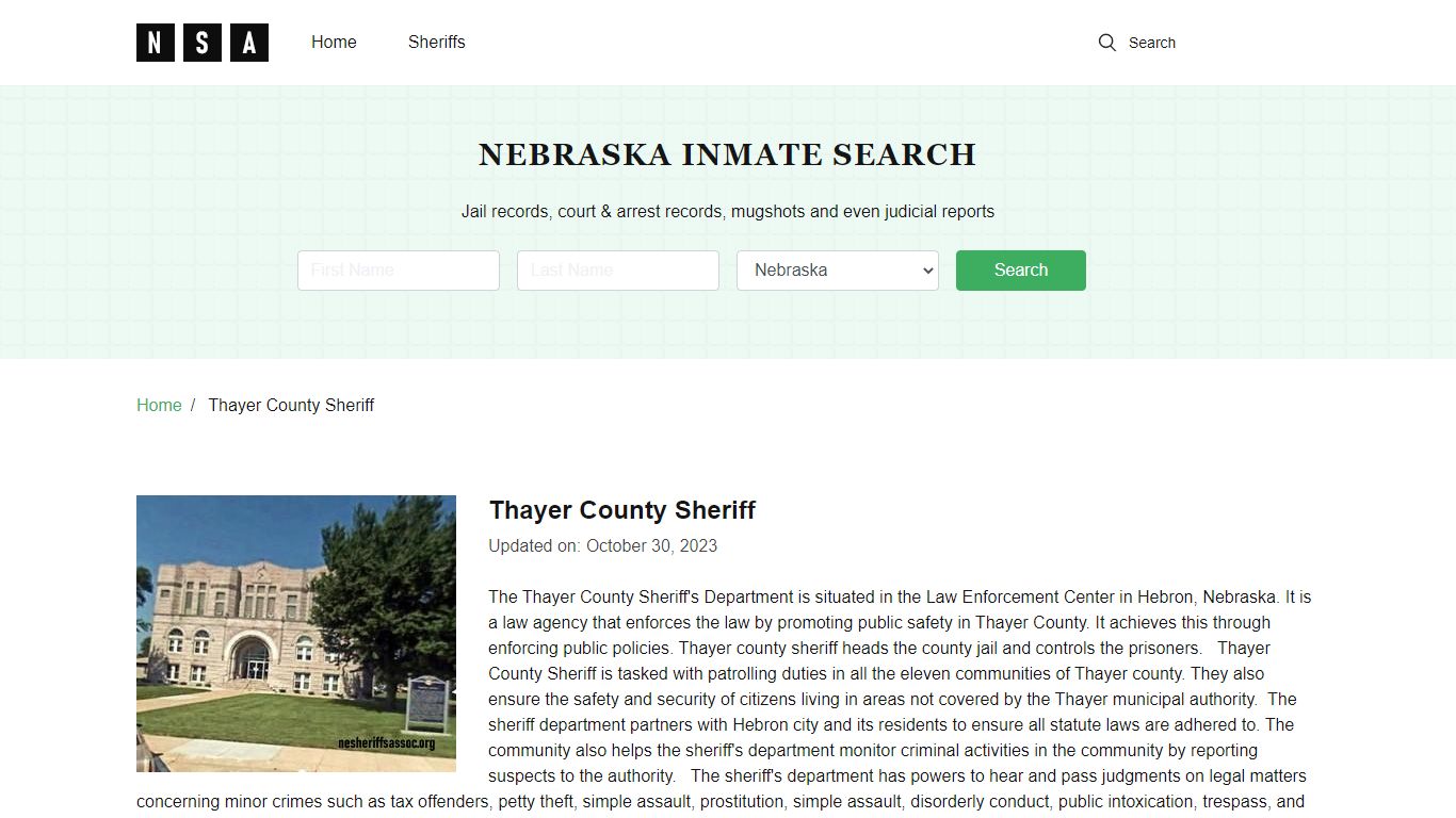 Thayer County Sheriff, Nebraska and County Jail Information