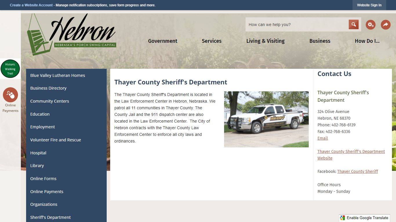 Thayer County Sheriff's Department | Hebron, NE