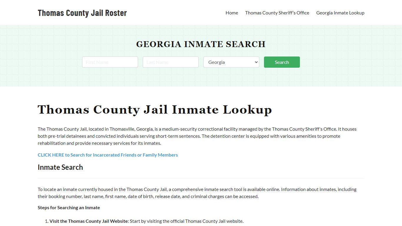 Thomas County Jail Roster Lookup, GA, Inmate Search