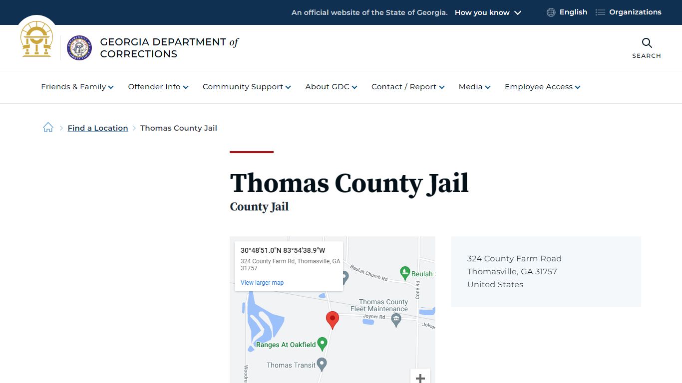 Thomas County Jail | Georgia Department of Corrections