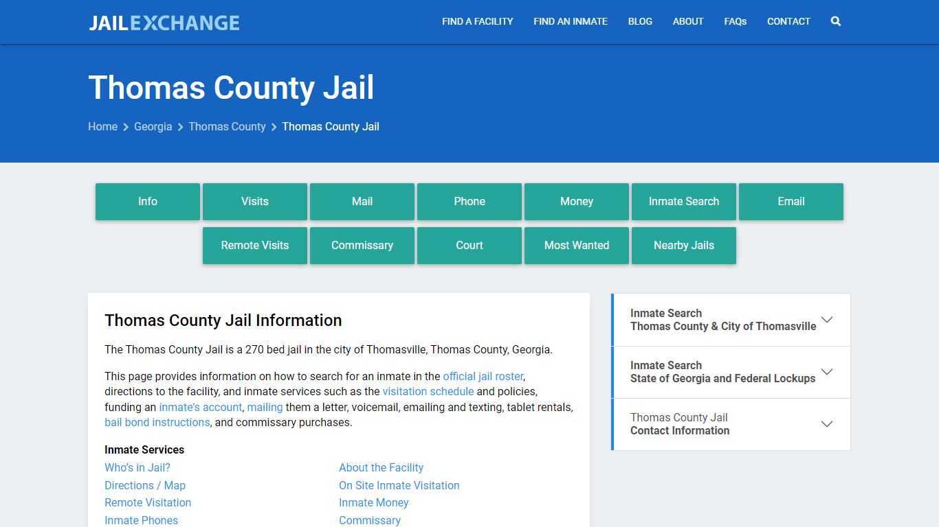 Thomas County Jail, GA Inmate Search, Information