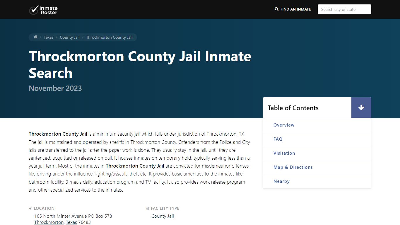 Inmate Search | Throckmorton County Jail - Throckmorton, TX