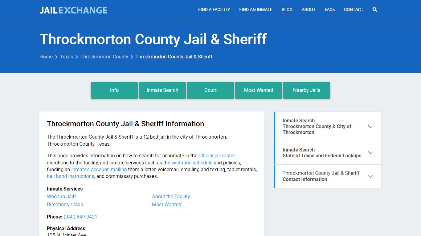 Throckmorton County Jail & Sheriff, TX Inmate Search & Services