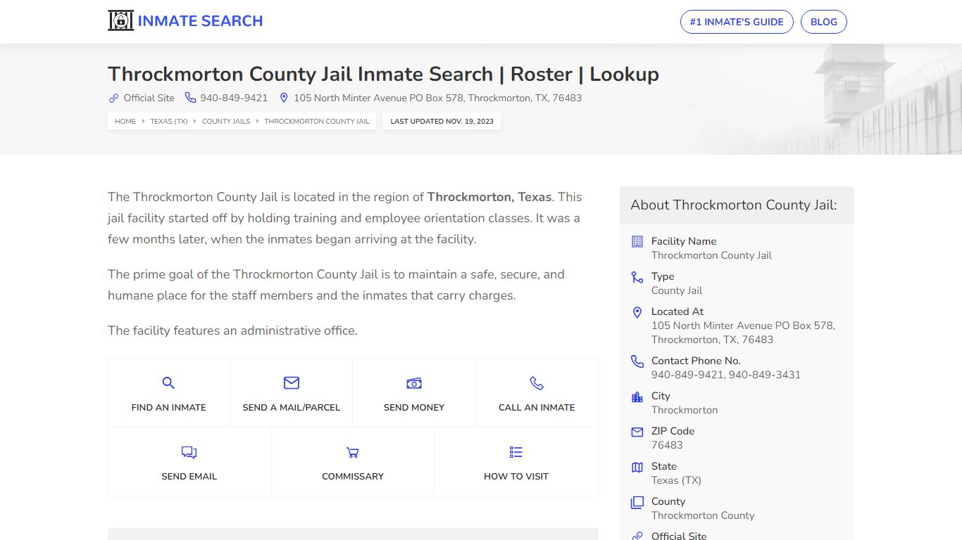 Throckmorton County Jail Inmate Search | Roster | Lookup