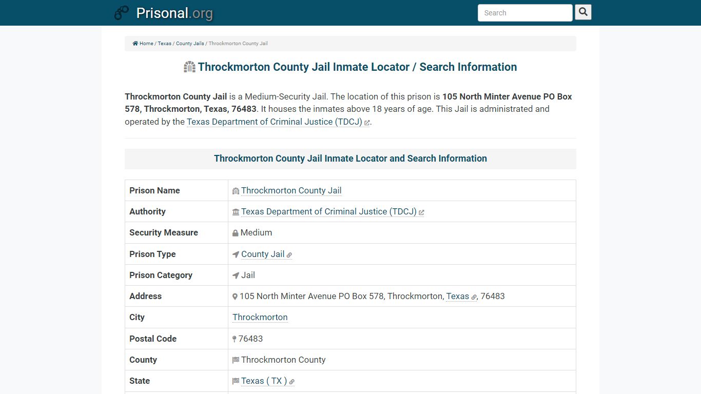 Throckmorton County Jail Inmate Locator / Search Information