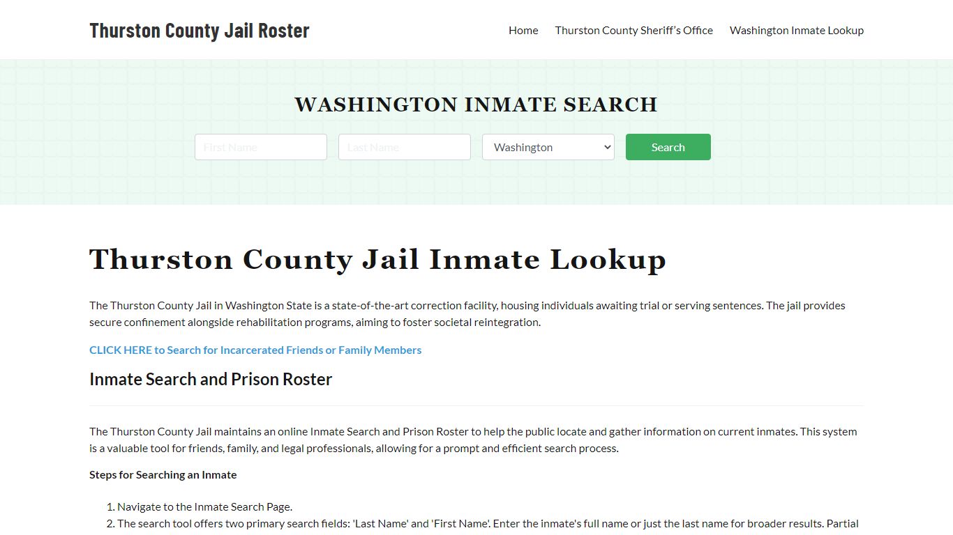 Thurston County Jail Roster Lookup, WA, Inmate Search
